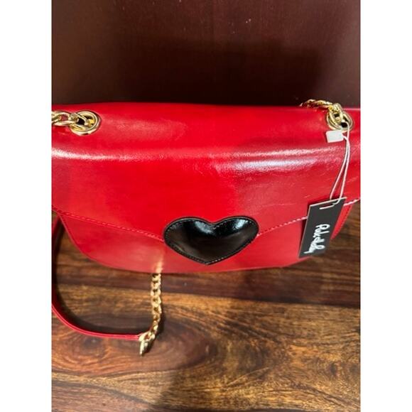 NEW Pink Haley Heart Black Red Faux Leather Crossbody Bag Purse - Picture 5 of 8